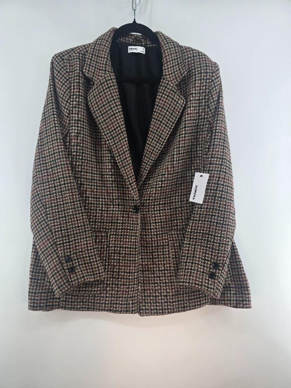 NWT Sonoma Brown Houndstooth Single Button Blazer Woman's  XL